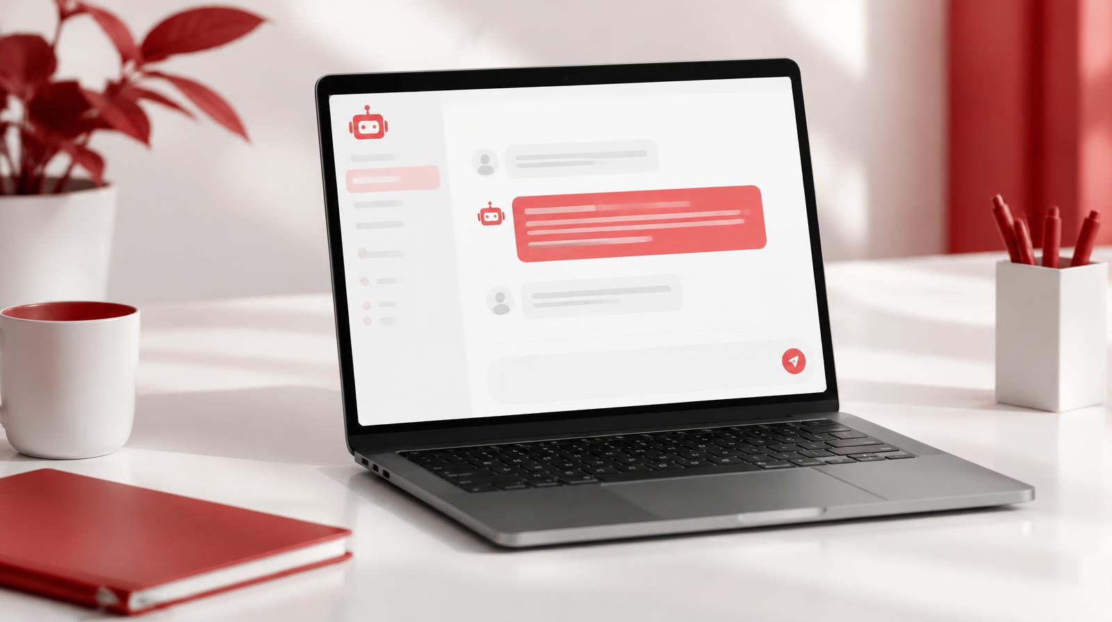 Laptop showing an AI chat answer about a company, with a red highlight over one sentence — AI reputation management